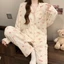 Bộ đồ ngủ cotton mùa xuân cô gái ngọt ngào sọc dài tay phong cách Hàn Quốc, bộ đồ mặc nhà