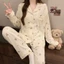 Bộ đồ ngủ cotton mùa xuân cô gái ngọt ngào sọc dài tay phong cách Hàn Quốc, bộ đồ mặc nhà