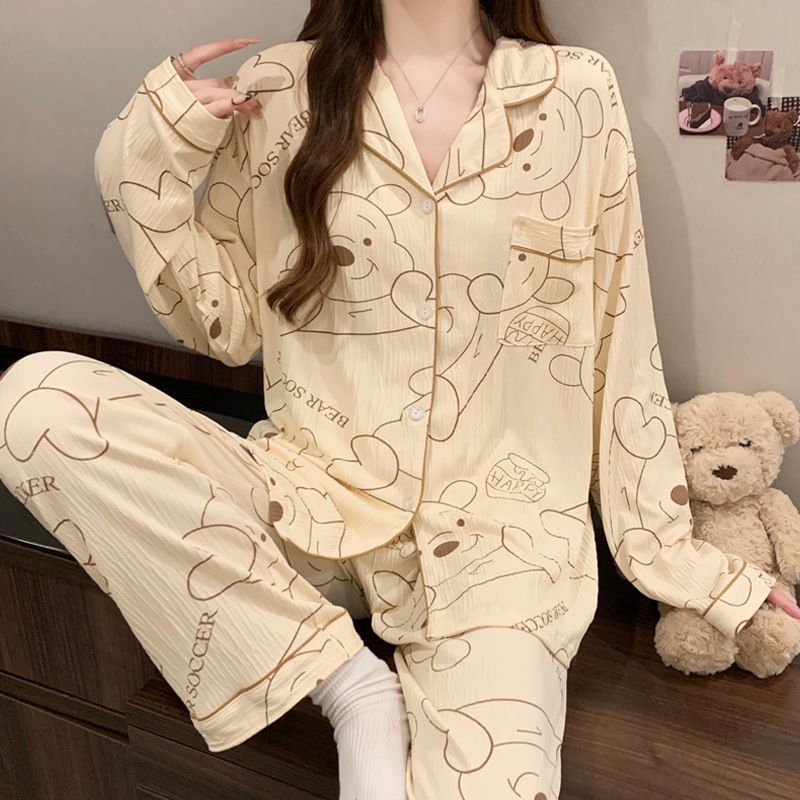 [Oder] Bộ đồ ngủ cotton mùa xuân cô gái ngọt ngào sọc dài tay phong cách Hàn Quốc, bộ đồ mặc nhà