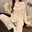 Bộ đồ ngủ cotton mùa xuân cô gái ngọt ngào sọc dài tay phong cách Hàn Quốc, bộ đồ mặc nhà