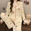 Bộ đồ ngủ cotton mùa xuân cô gái ngọt ngào sọc dài tay phong cách Hàn Quốc, bộ đồ mặc nhà