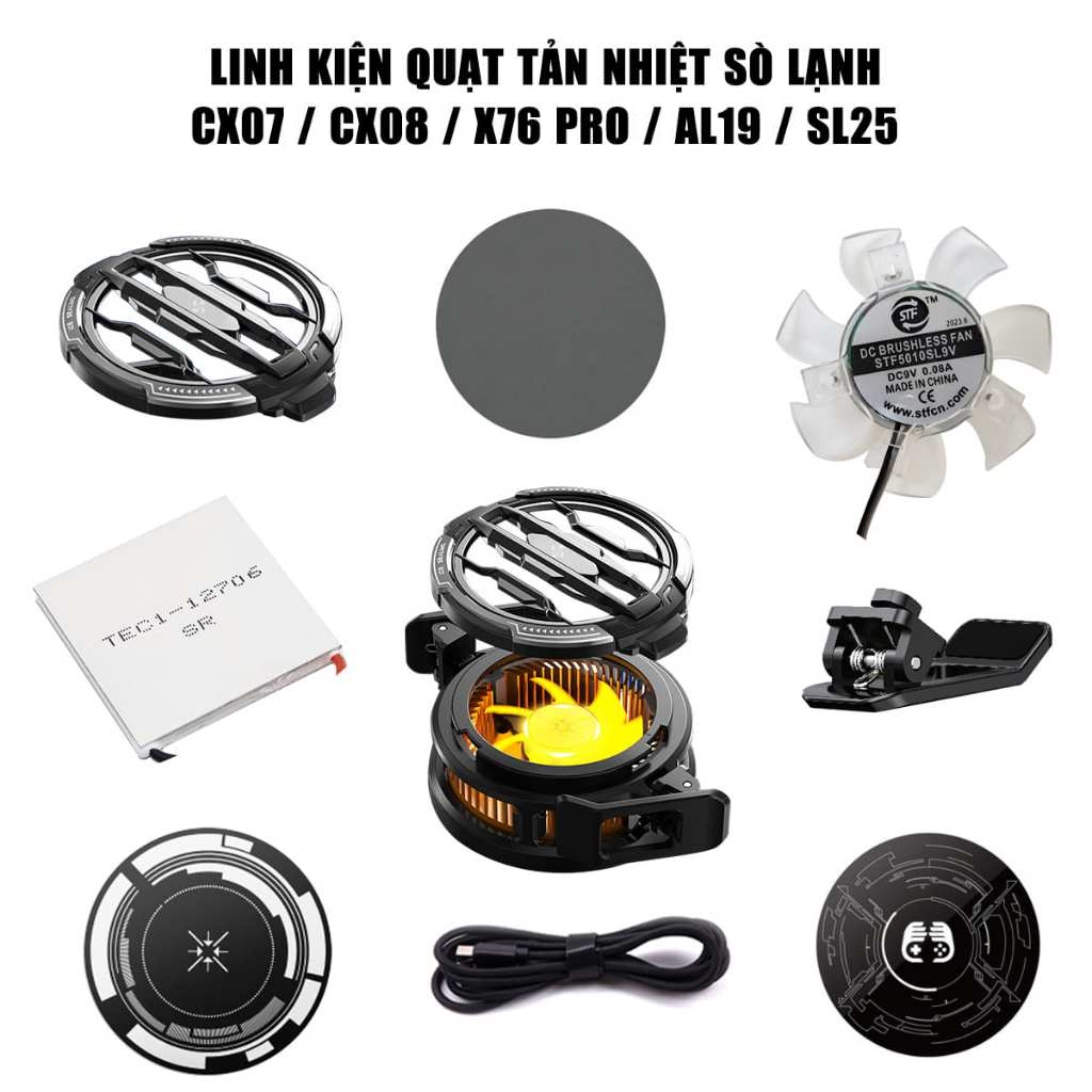 Linh kiện quạt tản nhiệt sò lạnh CX07, CX08, X76 Pro, AL19, TH12 tấm từ tính, ngàm kẹp, cáp sạc, quạt, main, quạt lẻ | BigBuy360 - bigbuy360.vn