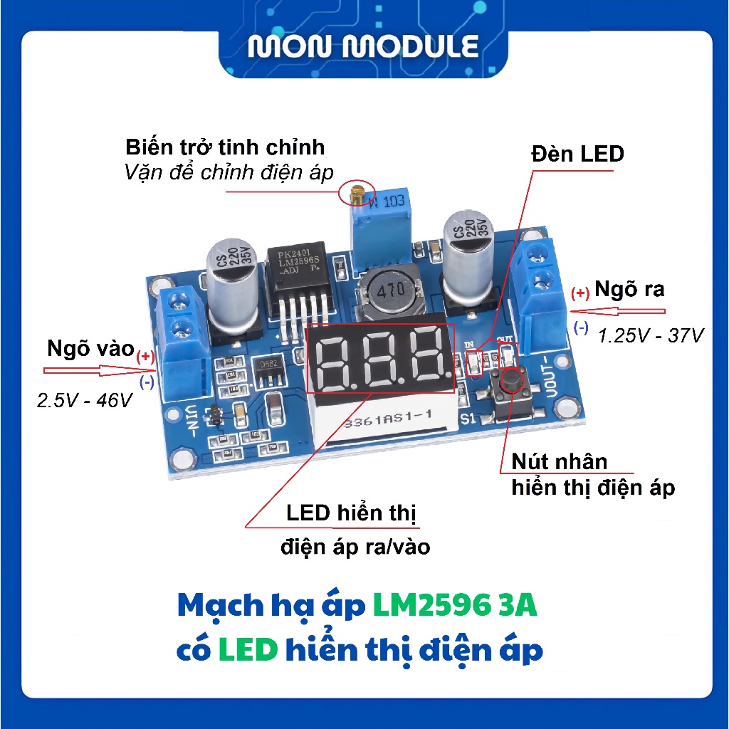 [LM2596][Led] Mạch Hạ Áp LM2596 DC-DC – Có Màn Hình LED | Shopee Việt Nam