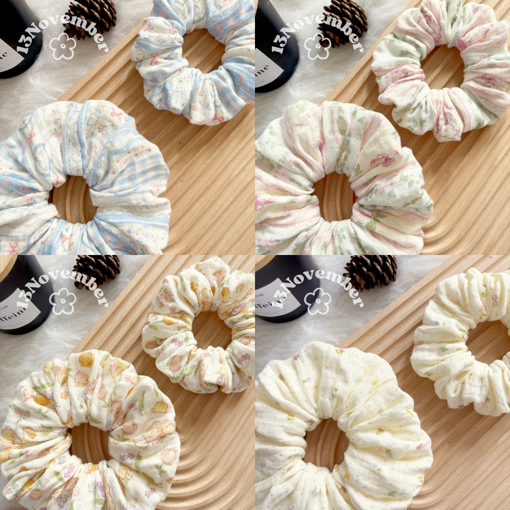 [SIÊU TO] Scrunchies Cột Tóc Vải Xô Muslin Hoạ Tiết Sọc Thỏ Hoa Bướm Size Lớn Xinh Xắn Dễ Thương | BigBuy360 - bigbuy360.vn