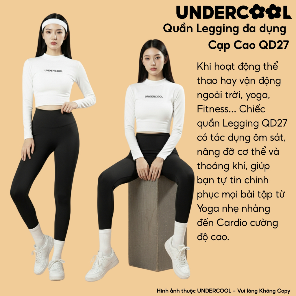 Quần Legging Cạp Cao Định Hình Bụng UNDERCOOL Umi Co Giãn Thoải Mái Nâng Mông Mặc Thể Thao Công Sở, Live  QD27