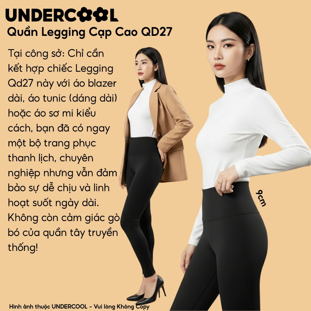 Quần Legging Cạp Cao Định Hình Bụng UNDERCOOL Umi Co Giãn Thoải Mái Nâng Mông Mặc Thể Thao Công Sở, Live  QD27