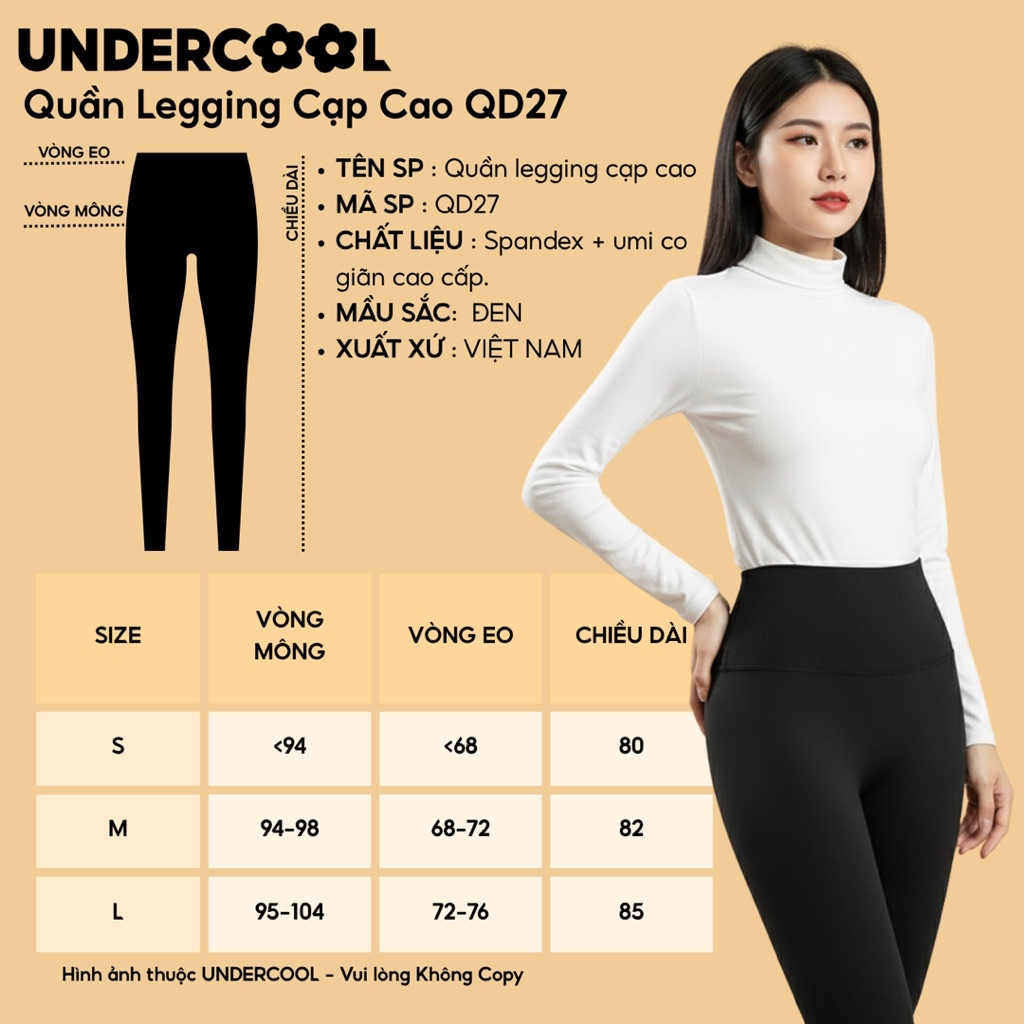 Quần Legging Cạp Cao Định Hình Bụng UNDERCOOL Umi Co Giãn Thoải Mái Nâng Mông Mặc Thể Thao Công Sở, Live  QD27