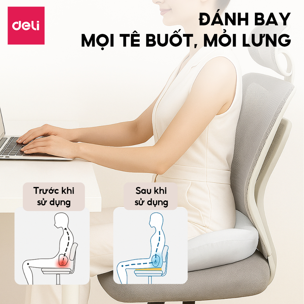 Đệm Ngồi Memory Foam Công Thái Học Cao Cấp – Giảm Đau Lưng, Xương Cụt – Thoáng Khí, Chống Trượt