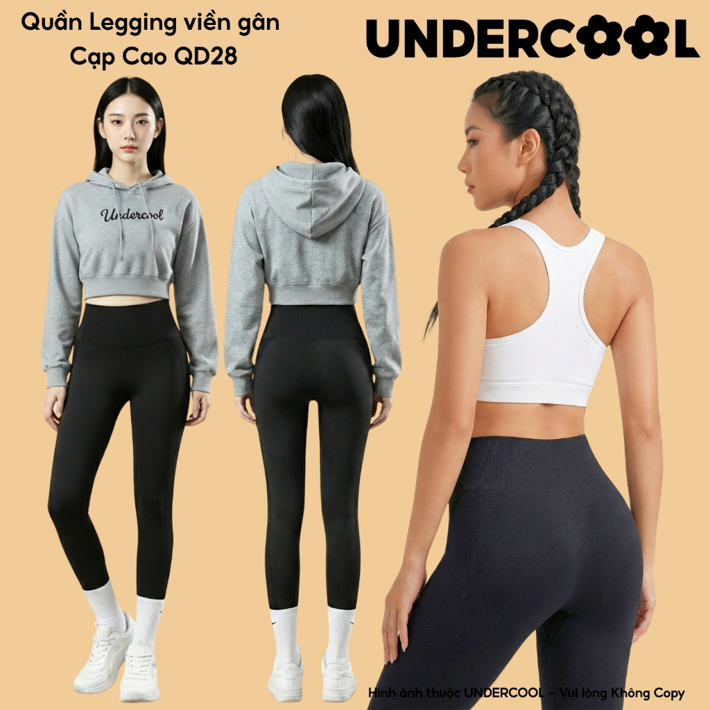 Quần Legging Dài UNDERCOOL Nữ Cạp Cao Gen Bụng Viền Gân Tập Gym Yoga Chất Liệu Su Đúc Định Hình Nâng Mông ,Live QD28