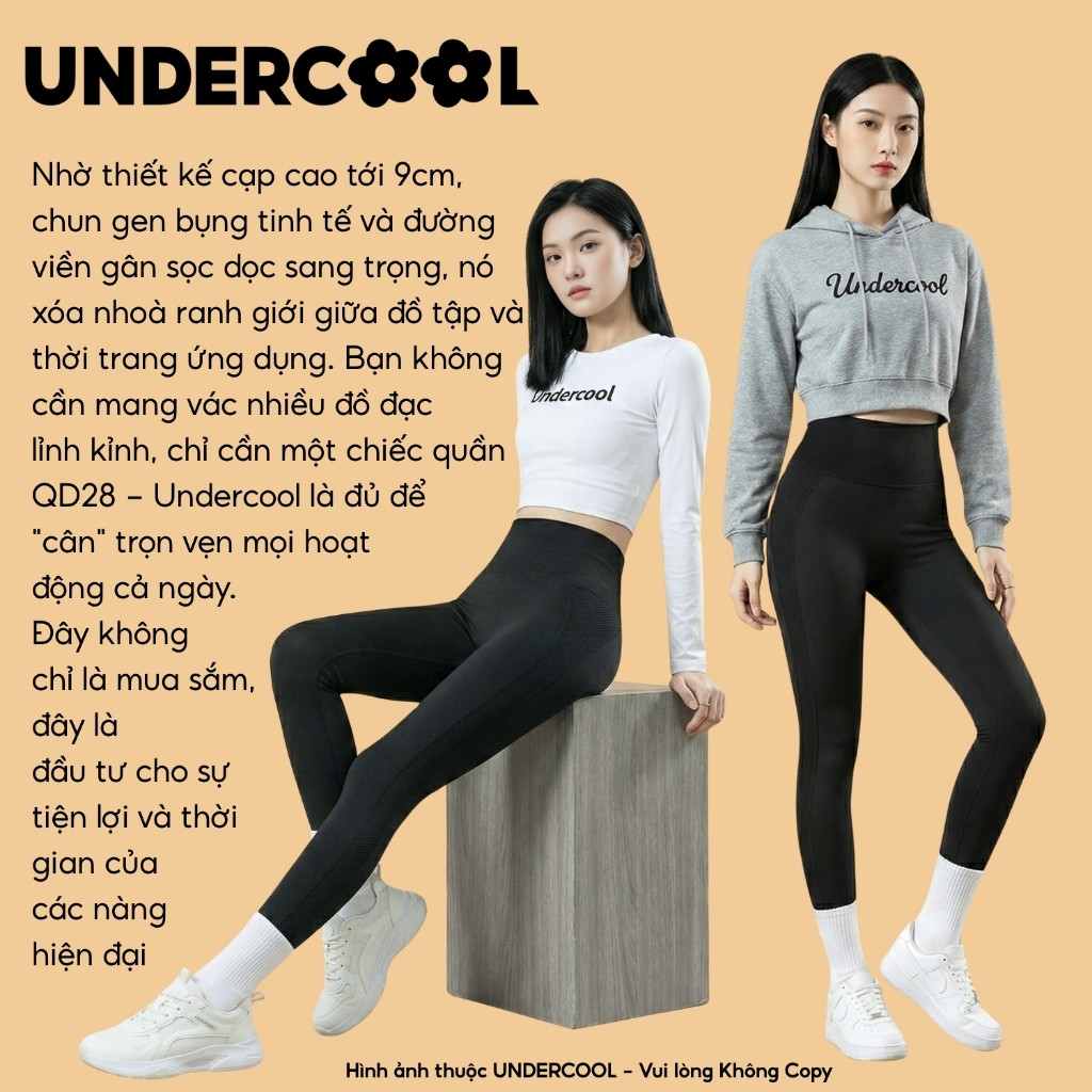Quần Legging Dài UNDERCOOL Nữ Cạp Cao Gen Bụng Viền Gân Tập Gym Yoga Chất Liệu Su Đúc Định Hình Nâng Mông ,Live QD28