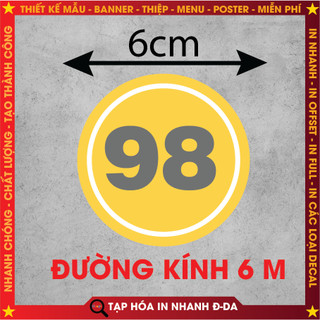 Decal Chống Nước size 6cm, Số Thứ Tự trang trí dán bàn, dán quán trà sữa, cà phê, quán ăn, dán tường, tủ,