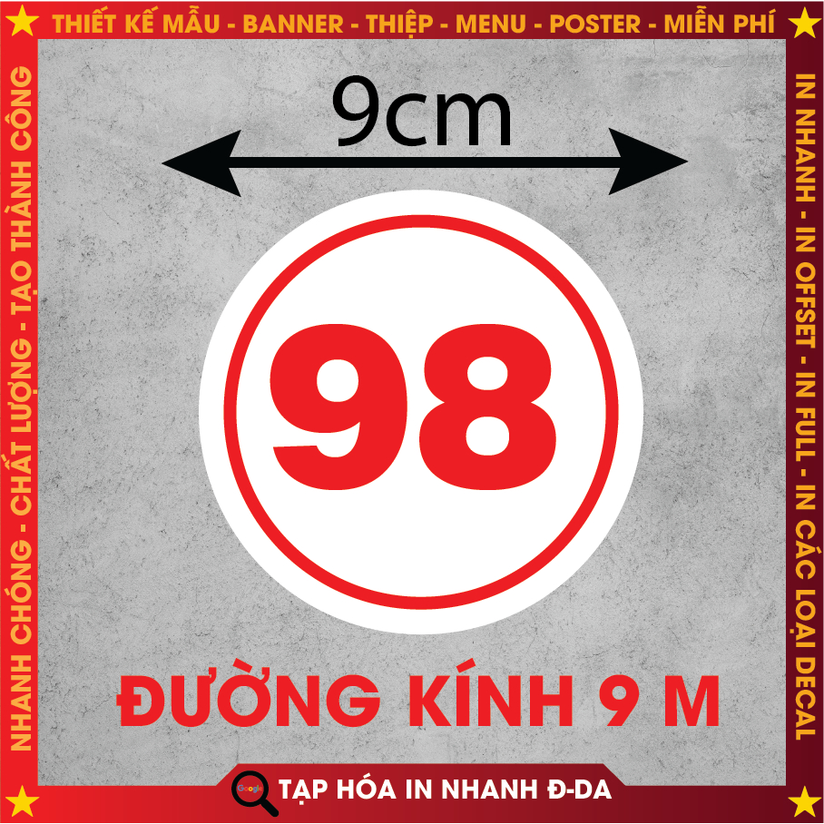 Decal Số Thứ Tự Size 9cm chống nước trang trí dán bàn, dán quán trà sữa, cà phê, quán ăn, tủ. nhận in theo yêu cầu