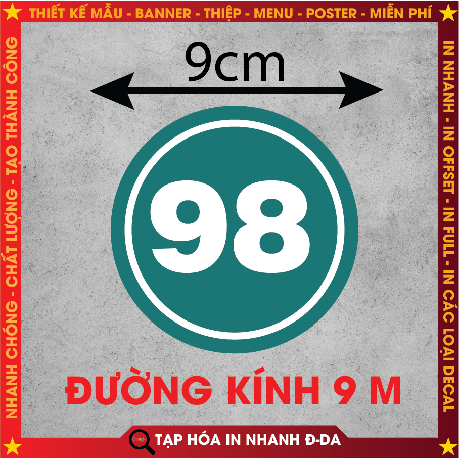 Decal Số Thứ Tự Size 9cm chống nước trang trí dán bàn, dán quán trà sữa, cà phê, quán ăn, tủ. nhận in theo yêu cầu