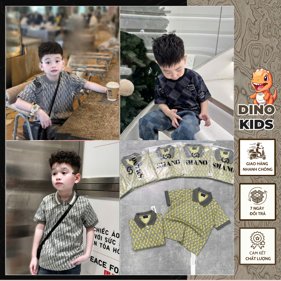 Áo Phông Bé Trai Cổ Bo Chun Họa Tiết Cực Đẹp - Áo Polo Bé Trai Dệt Họa Tiết Cao Cấp