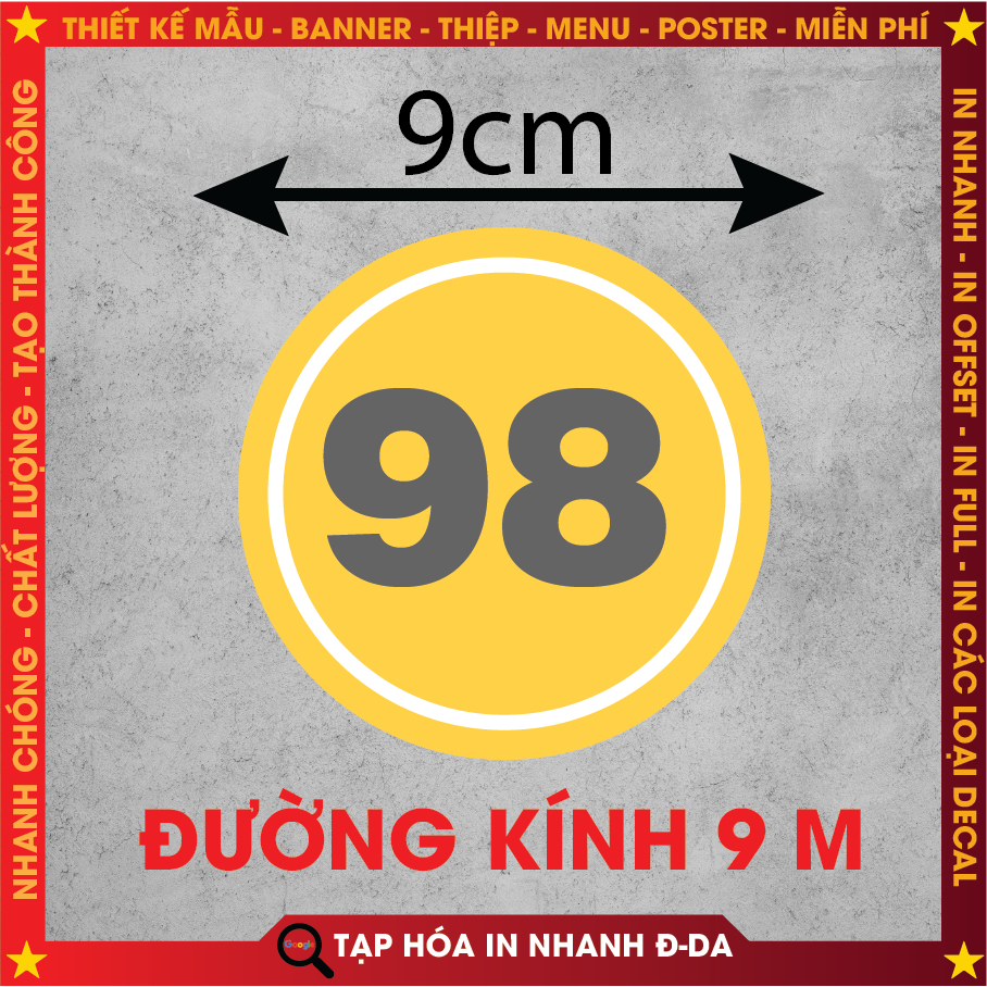 Decal Số Thứ Tự Size 9cm chống nước trang trí dán bàn, dán quán trà sữa, cà phê, quán ăn, tủ. nhận in theo yêu cầu