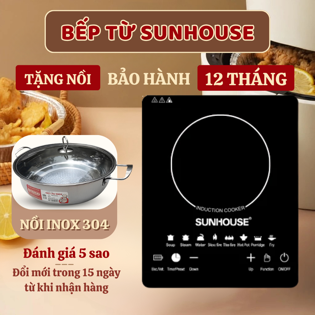 [ Tặng Nồi ] Bếp từ, bếp SUNHOUSE công suất 2200W mạnh mẽ, nhanh, tiết kiệm thời gian