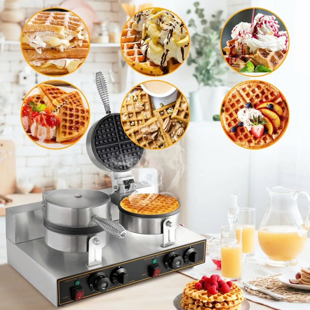 Máy làm bánh kẹp đôi công nghiệp 2400W chất liệu inox không gỉ, vệ sinh dễ dàng