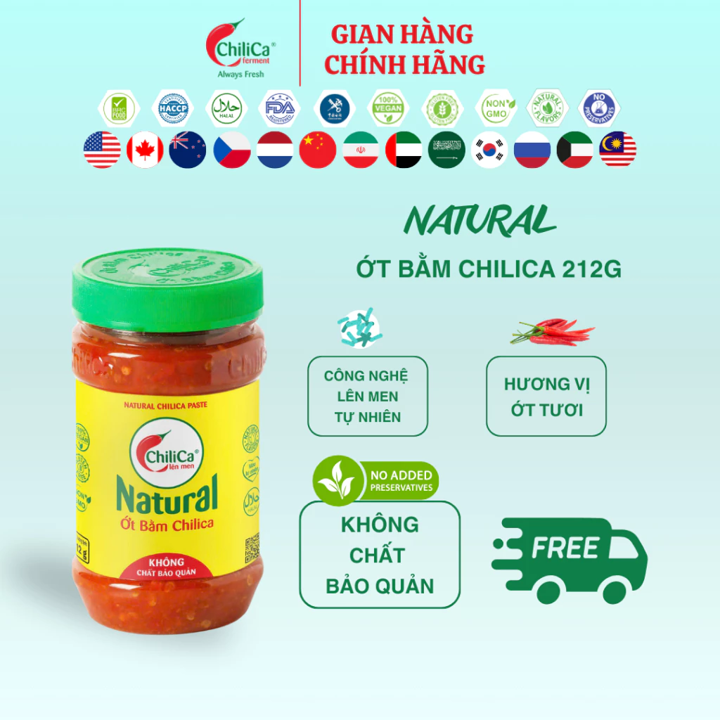 [KHÔNG CBQ] Natural Tương Ớt ChiliCa - Ớt Bằm ChiliCa - Ớt Bằm ChiliCa Có Tỏi - Lên Men Tự Nhiên, Kh