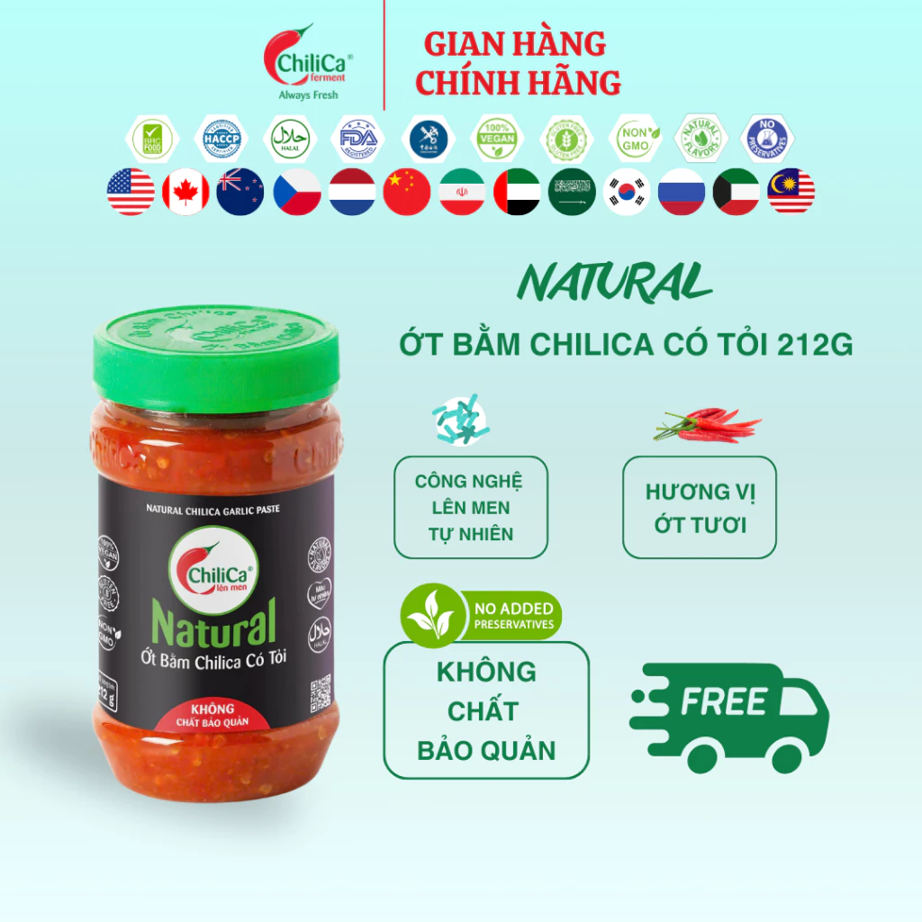 [KHÔNG CBQ] Natural Tương Ớt ChiliCa - Ớt Bằm ChiliCa - Ớt Bằm ChiliCa Có Tỏi - Lên Men Tự Nhiên, Kh