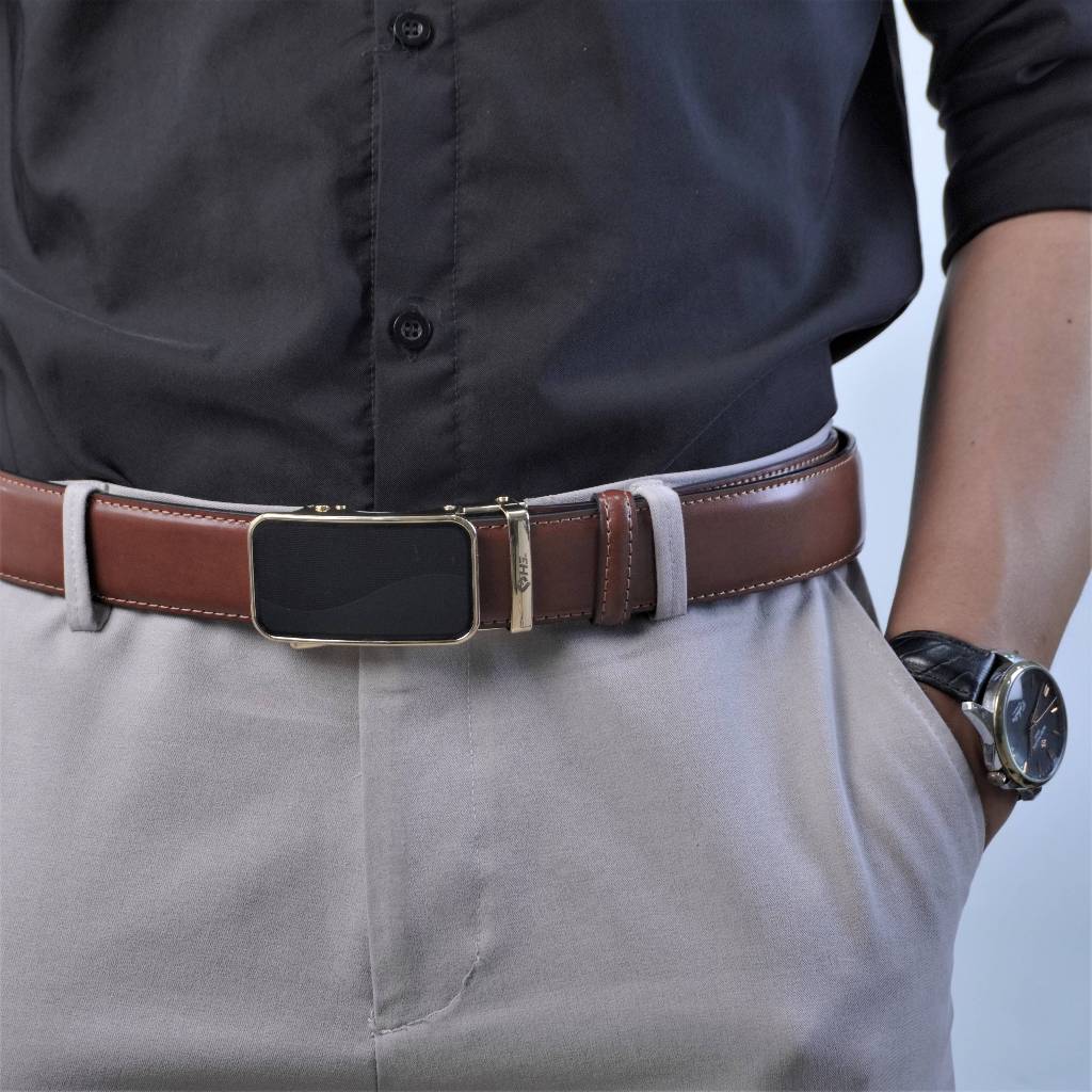 Thắt lưng nam da bò HG khóa tự động vân 3 lớp màu bò TL25M08