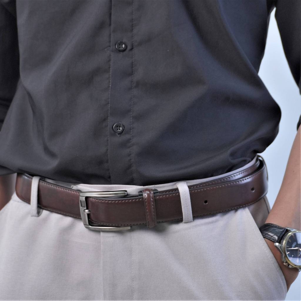 Thắt lưng nam da bò HG Fashion vân 3 lớp khóa kim cao cấp màu nâu | TL25M03