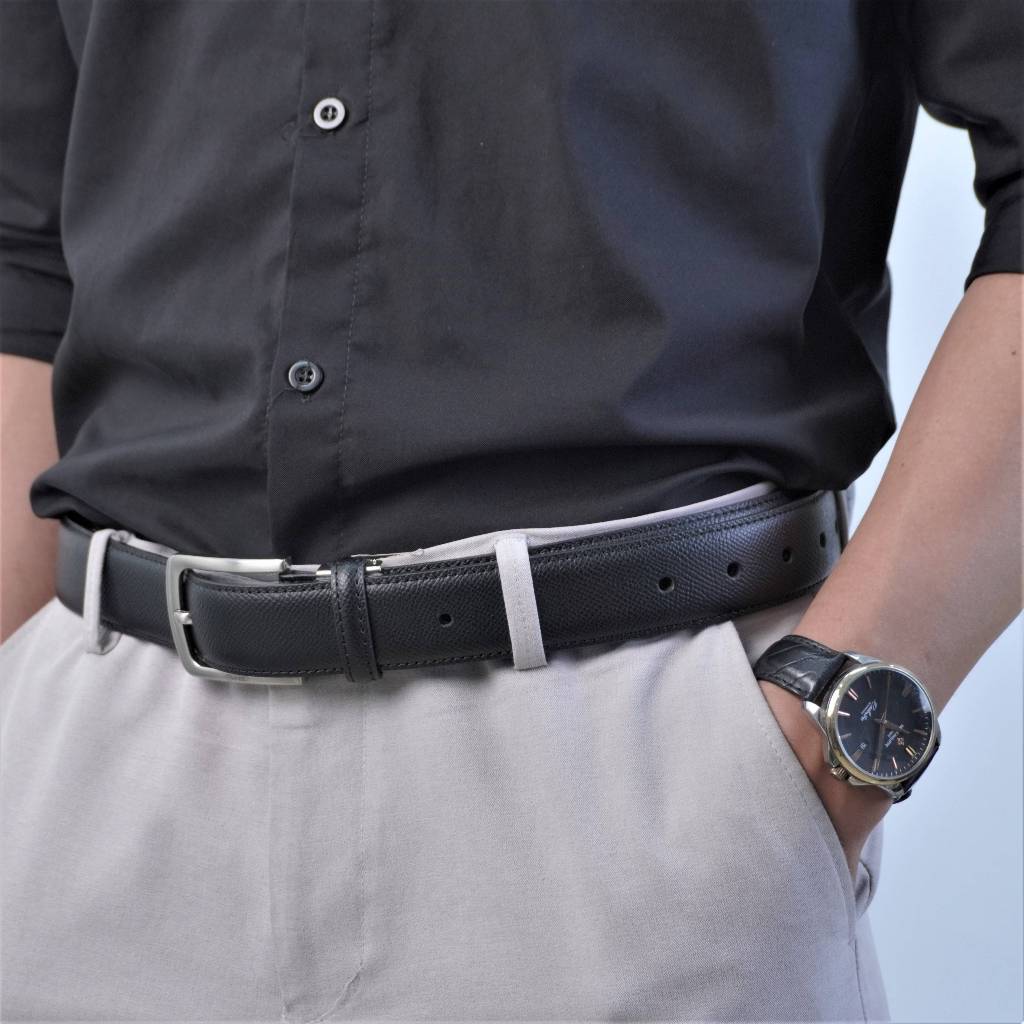 Thắt lưng nam da bò HG khóa kim vân hột 3 lớp màu đen TL25M02