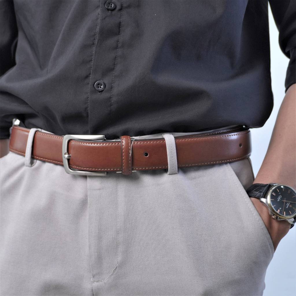 Thắt lưng nam da bò HG khóa kim 3 lớp màu bò TL25M01