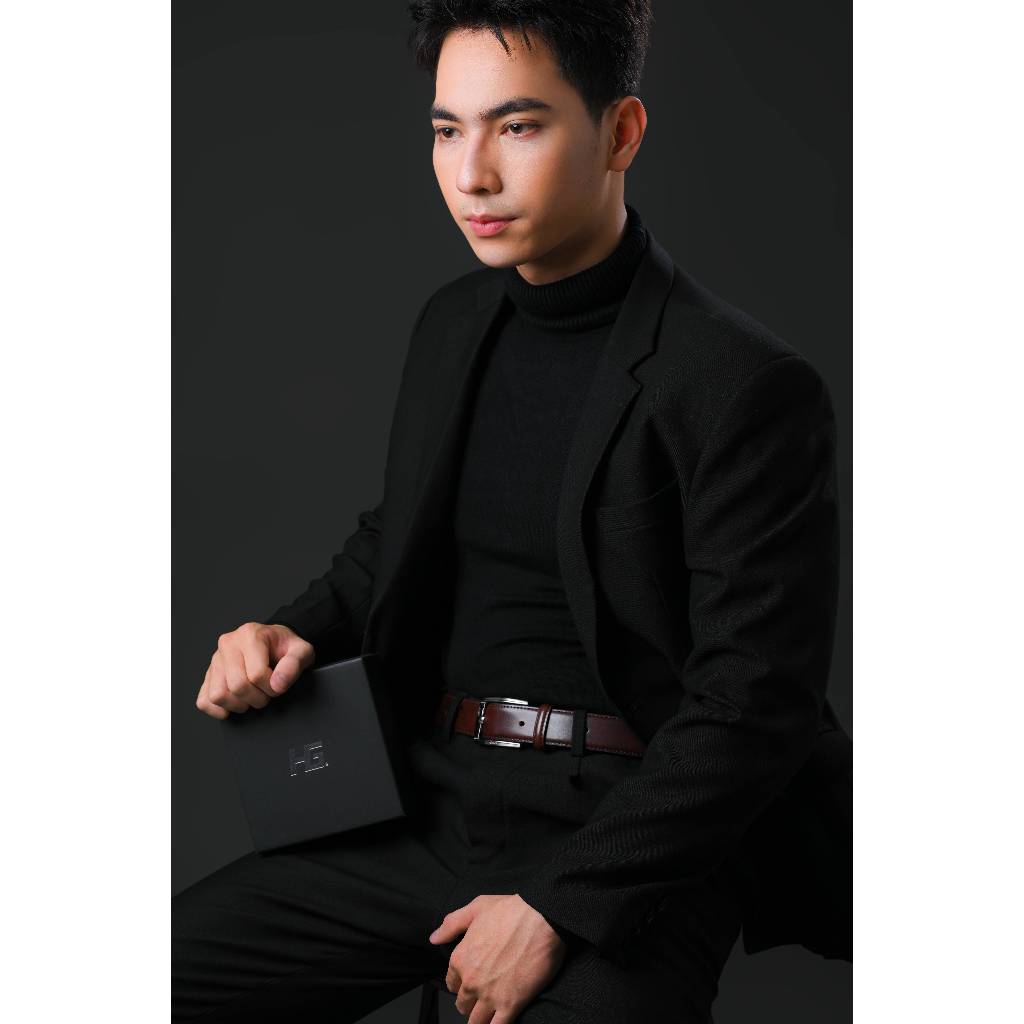 Thắt lưng nam da bò HG Fashion vân 3 lớp khóa kim cao cấp màu nâu | TL25M03