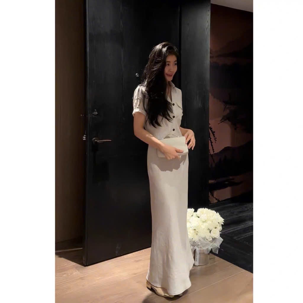 𝗔𝗻𝗴𝗲𝗹𝗮 -Đầm Linen sơ mi dáng đuôi cá