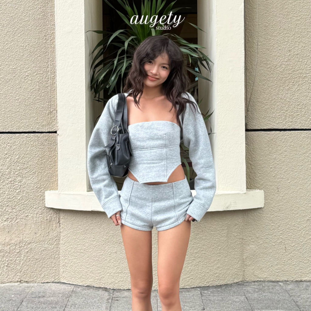 Quần Shorts Nỉ Bông Ngắn Cạp Thấp Khoá Kéo Augety Studio, GRAYA SHORT
