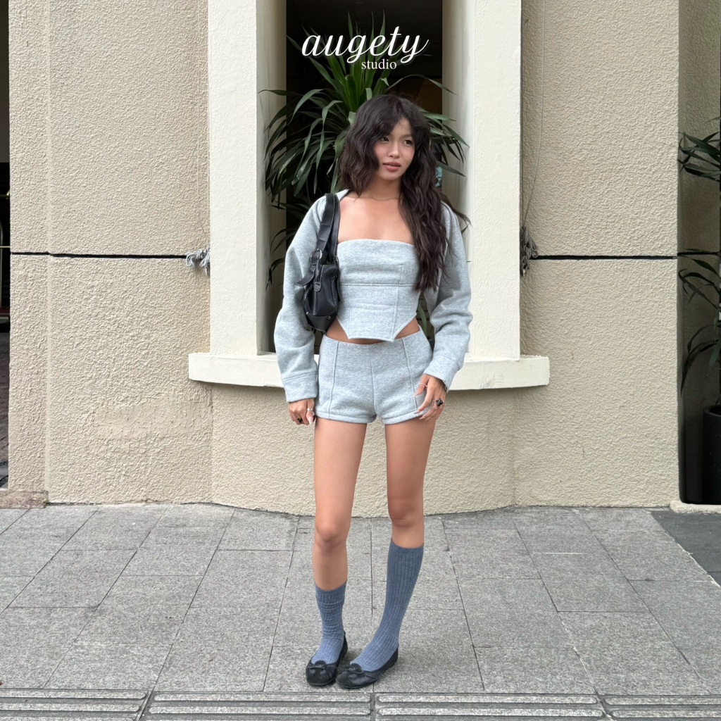 Quần Shorts Nỉ Bông Ngắn Cạp Thấp Khoá Kéo Augety Studio, GRAYA SHORT