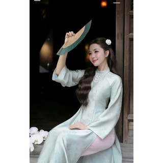 Áo dài cách tân Tết Thiên Điệp dáng dài tay loe màu xanh ngọc sang trọng tặng kèm vòng sang chảnh