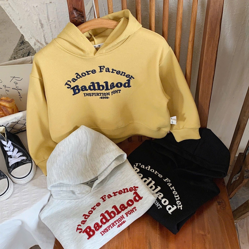 [sz15-58kg] Áo nỉ hoodie bé trai bé gái thêu chữ có mũ