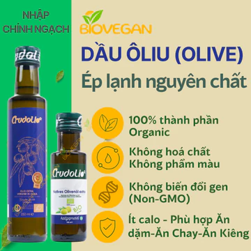 Dầu Ôliu (OLive) Organic Ép lạnh nguyên chất 250ml Crudolio Dầu Thực Vật - Ăn Kiêng - Ăn Thực Dưỡng BioVegan