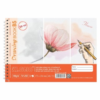 KLONG - Sổ Vẽ 50 Tờ Gáy Lò Xo Đơn B5 (175 x 250) mm 100/76; MS: 723 ♥ Vở Vẽ Học Sinh Giấy Sần Nhẹ