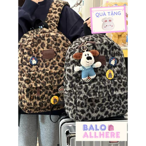 BaLo (XINHXINH) [ORDER] Balo Đi Học Vải Nhung Họa Tiết Da Báo Thời Trang BL427