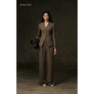 Set 2 chi tiết lẻ Áo ký giả peplum vếch & Quần ống suông bổ cơi túi dọc HAGOO [A9061-Q9061]