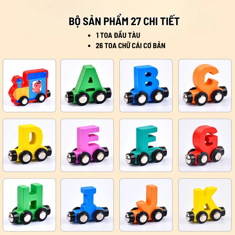 (tàu chữ) Đồ Chơi Đoàn Tàu Nam Châm Với 27 Toa Chữ Cái Bằng Gỗ, Đồ Chơi Thông Minh Giáo Dục Sớm Cho Bé