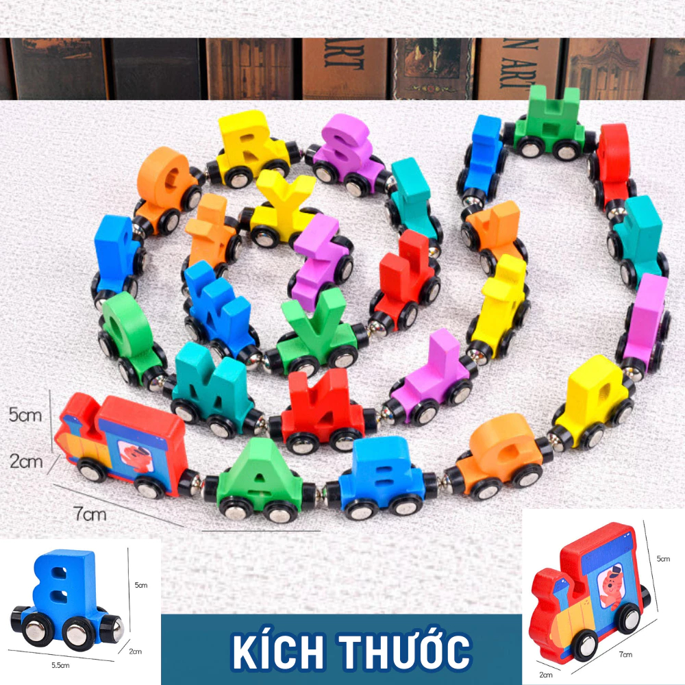 (tàu chữ) Đồ Chơi Đoàn Tàu Nam Châm Với 27 Toa Chữ Cái Bằng Gỗ, Đồ Chơi Thông Minh Giáo Dục Sớm Cho Bé
