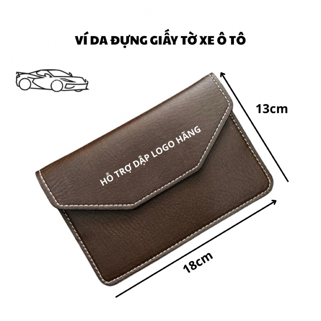 Ví Da Đựng Giấy Tờ Đăng Kiểm Xe Ô Tô (Hỗ Trợ Dập Logo Hãng) Mẫu 02 Nâu Sẫm - VDK-PU02-NS