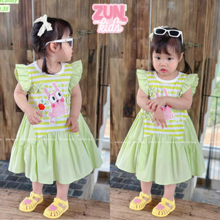 Váy Thun Bé Gái Màu Xanh Cốm Tay Cánh Tiên S5140 – Đầm Bé Gái Hình Thỏ Nơ 3D Dễ Thương