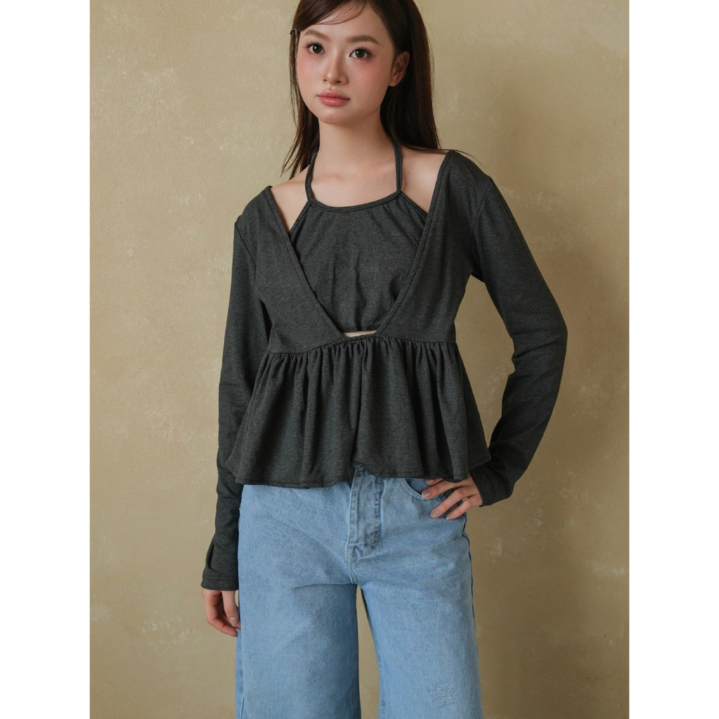 Áo kiểu peplum dài tay SONNA HI - phối layer độc đáo - LONG SLEEVE LAYERED BLOUSE