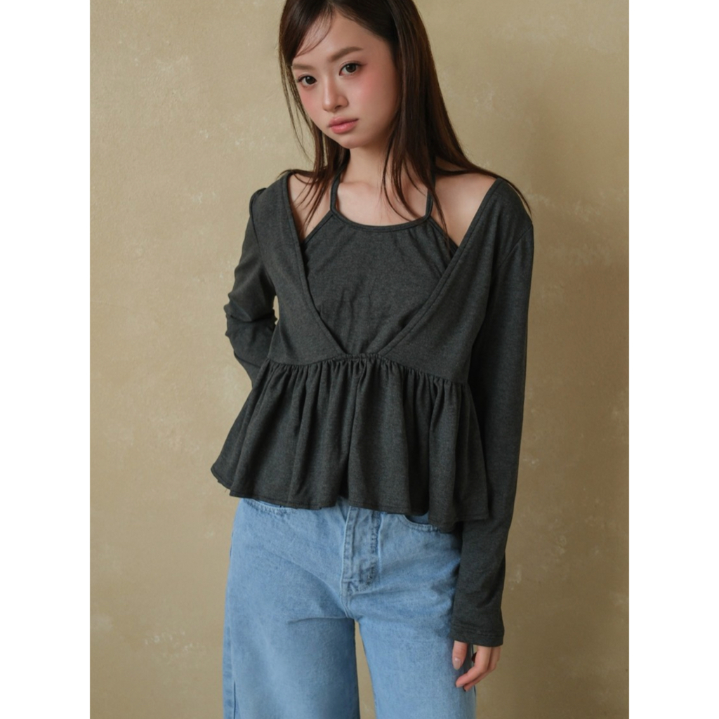 Áo kiểu peplum dài tay SONNA HI - phối layer độc đáo - LONG SLEEVE LAYERED BLOUSE