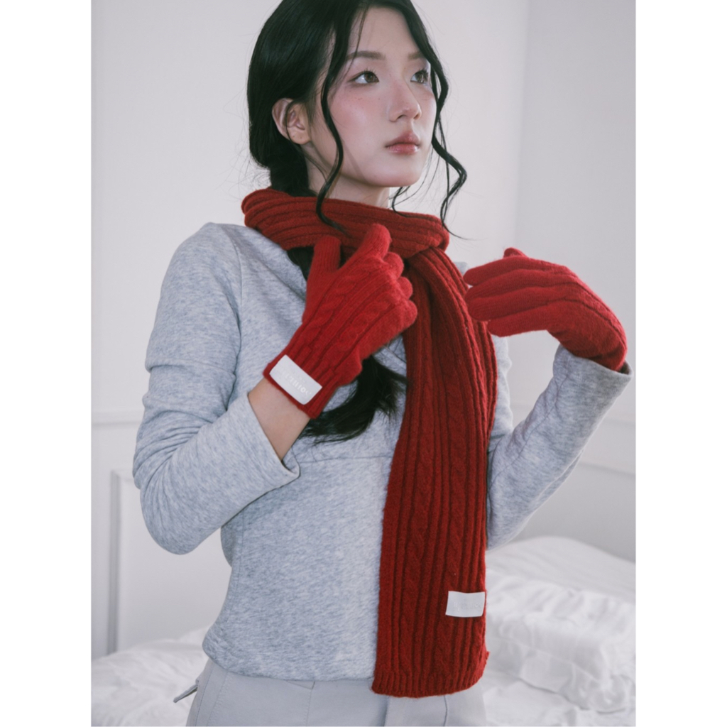 Khăn len quàng cổ vặn thừng SONNA HI - họa tiết trơn tối giản - CABLE KNIT SCARF