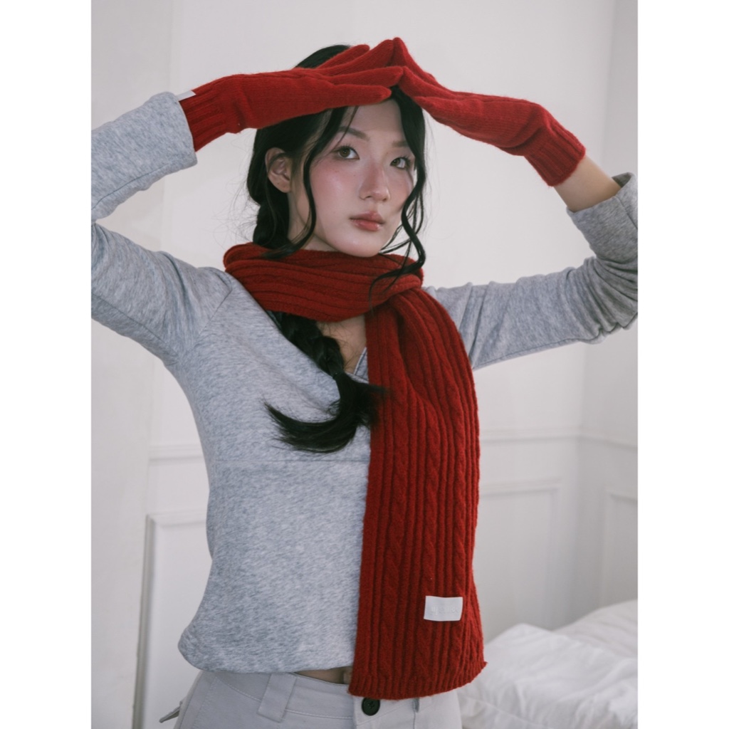 Khăn len quàng cổ vặn thừng SONNA HI - họa tiết trơn tối giản - CABLE KNIT SCARF