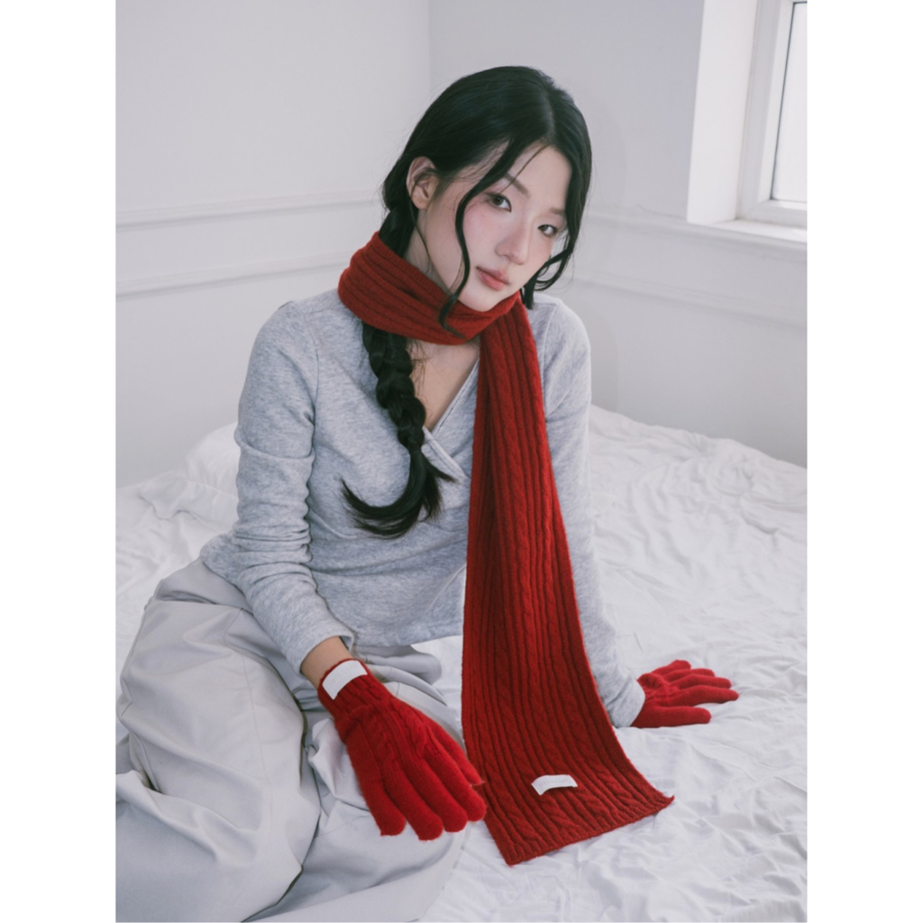 Khăn len quàng cổ vặn thừng SONNA HI - họa tiết trơn tối giản - CABLE KNIT SCARF