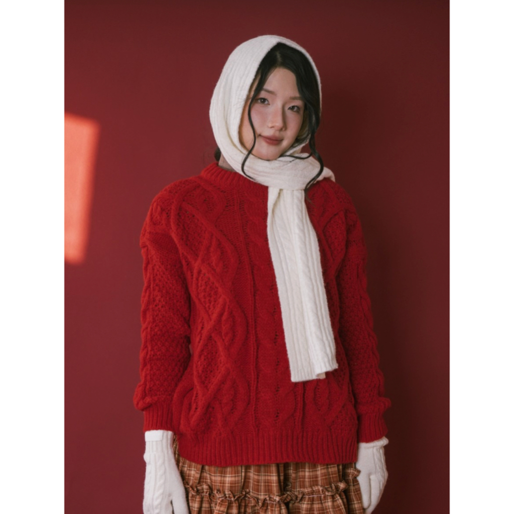 Khăn len quàng cổ vặn thừng SONNA HI - họa tiết trơn tối giản - CABLE KNIT SCARF
