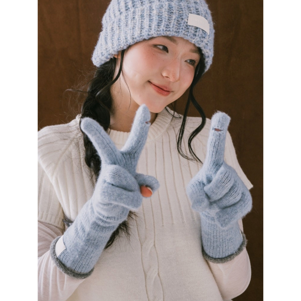 Găng tay len nữ dáng dài SONNA HI - có lỗ ngón tay bấm điện thoại - FUZZY LONG GLOVES