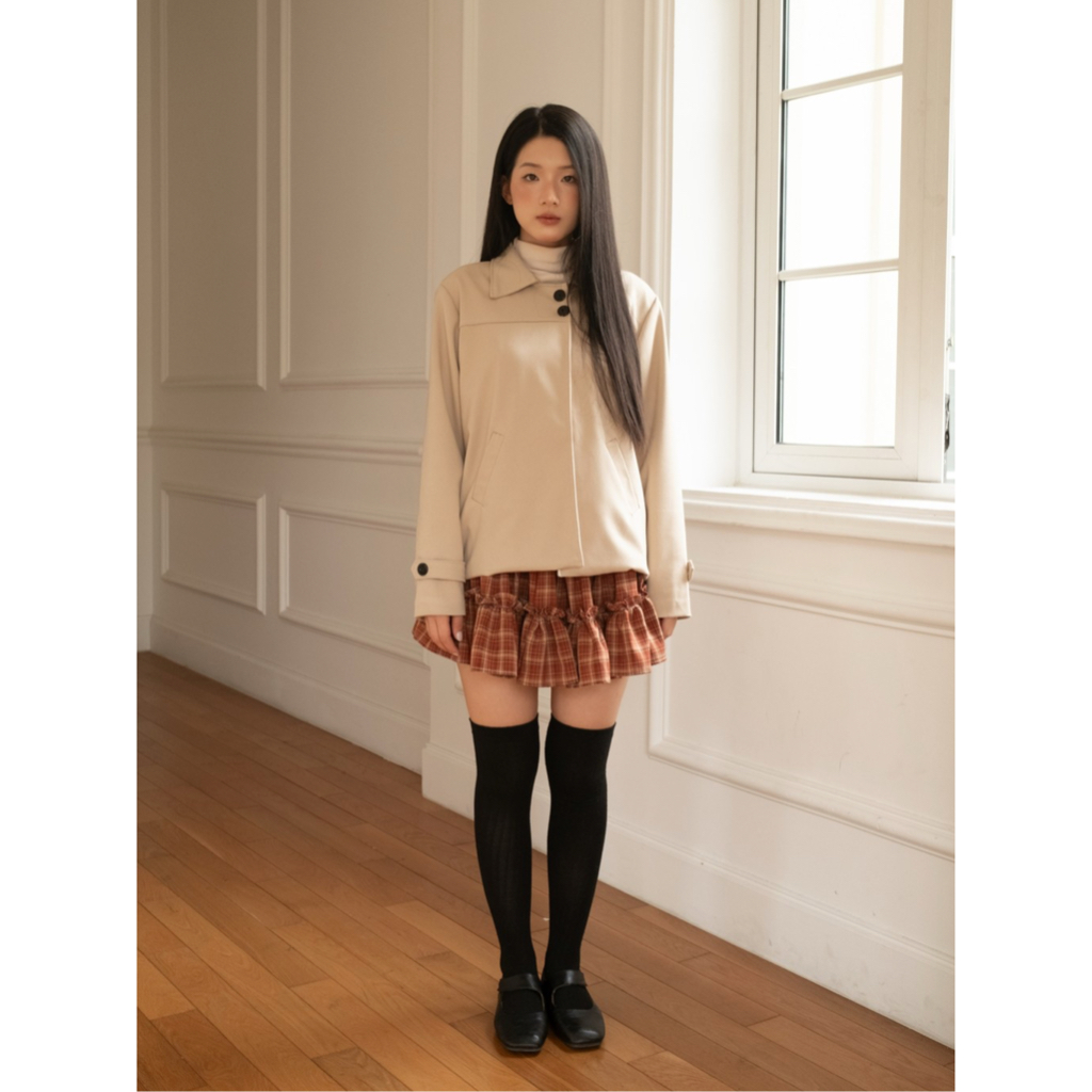 Chân váy ngắn xòe phối bèo nhún 2 tầng SONNA HI - eo chung, họa tiết kẻ caro - PLAID TIER SKIRT