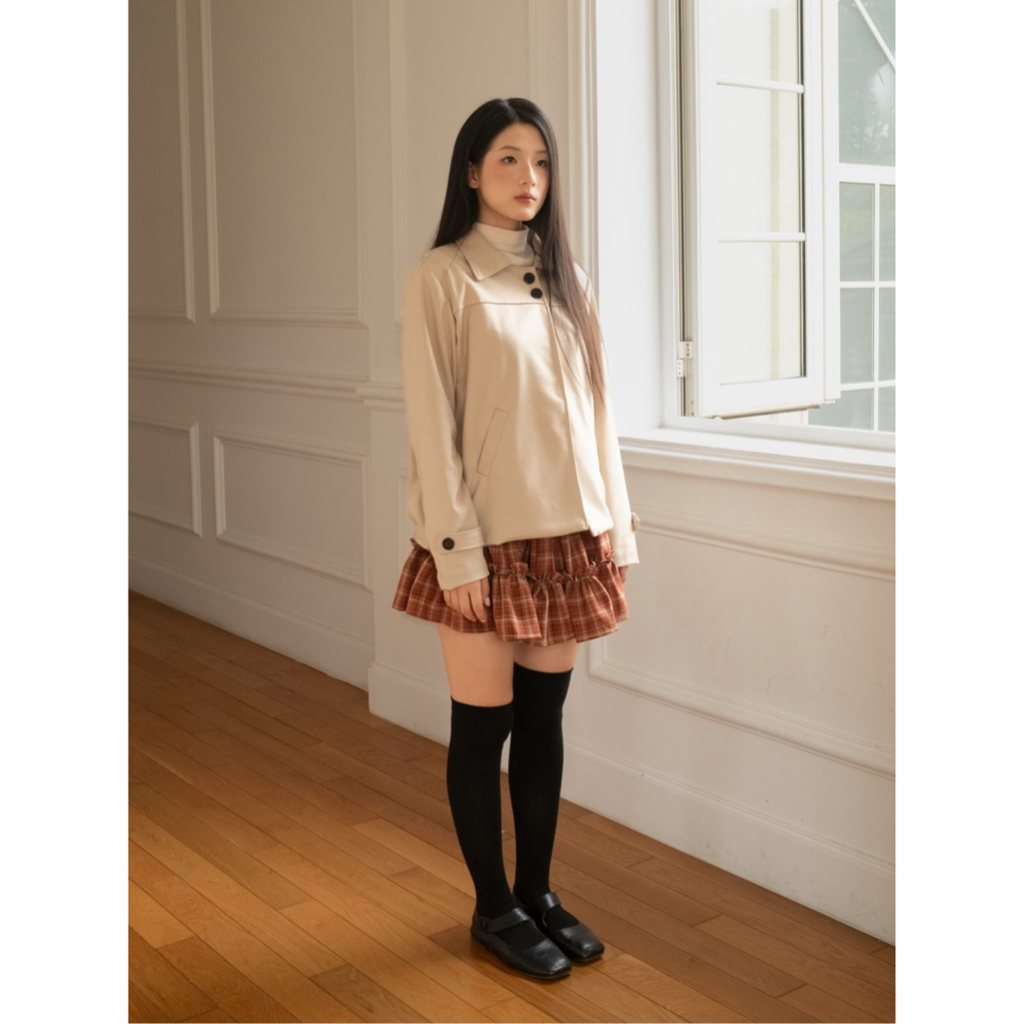 Chân váy ngắn xòe phối bèo nhún 2 tầng SONNA HI - eo chung, họa tiết kẻ caro - PLAID TIER SKIRT